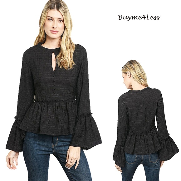 Gothic Black Victorian Ruffle Flared Sleeve Blouse - Picture 1 of 7